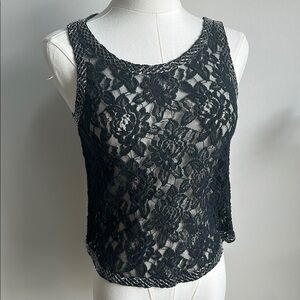 Women's Grunge Lace Romantic Whimsigoth Sleeveless  Embellished Fem Top XS‎